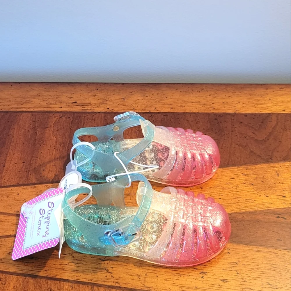 NEW-Stepping Stones-Toddler Girls Jelly Sandals-Size 7-Pink & Blue - Picture 1 of 3